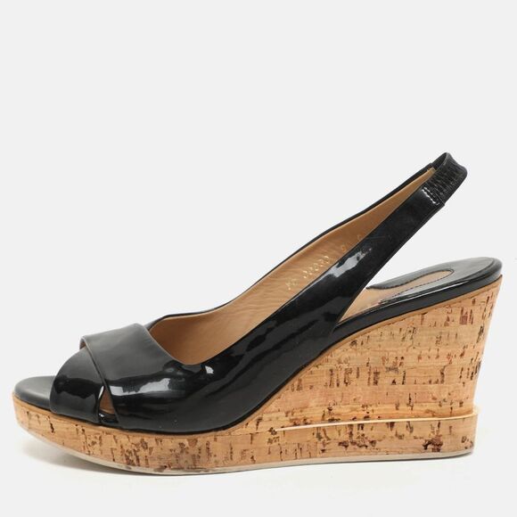 Salvatore Ferragamo Black Patent Leather Cork Wedge Slingback Sandals Size 39.5,New Products : American Fashion Style Bags On Sale